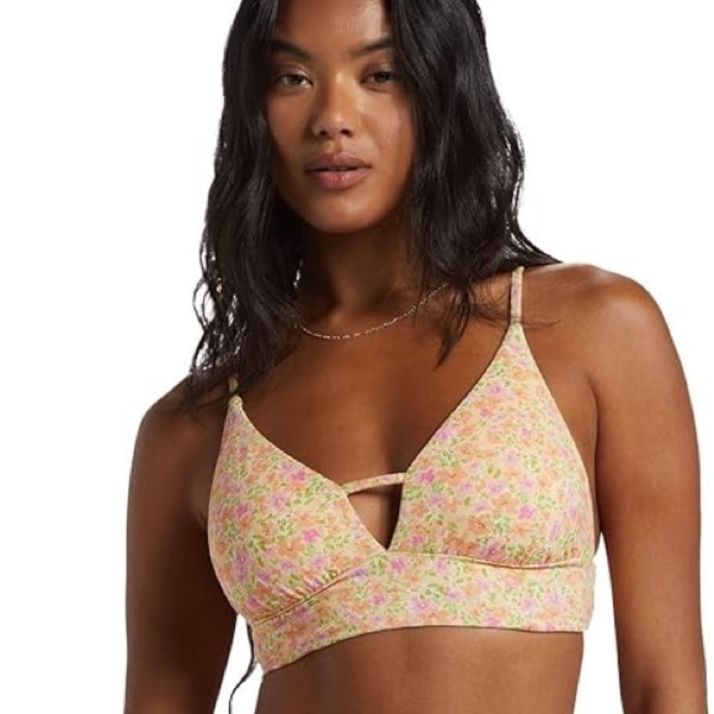 NEW Billabong Summer Breeze V Neck Bralette Floral Print Bikini Top Size Medium